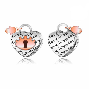 "Locked in Love" - 925 Sterling Silver Heart Lock Key Charm