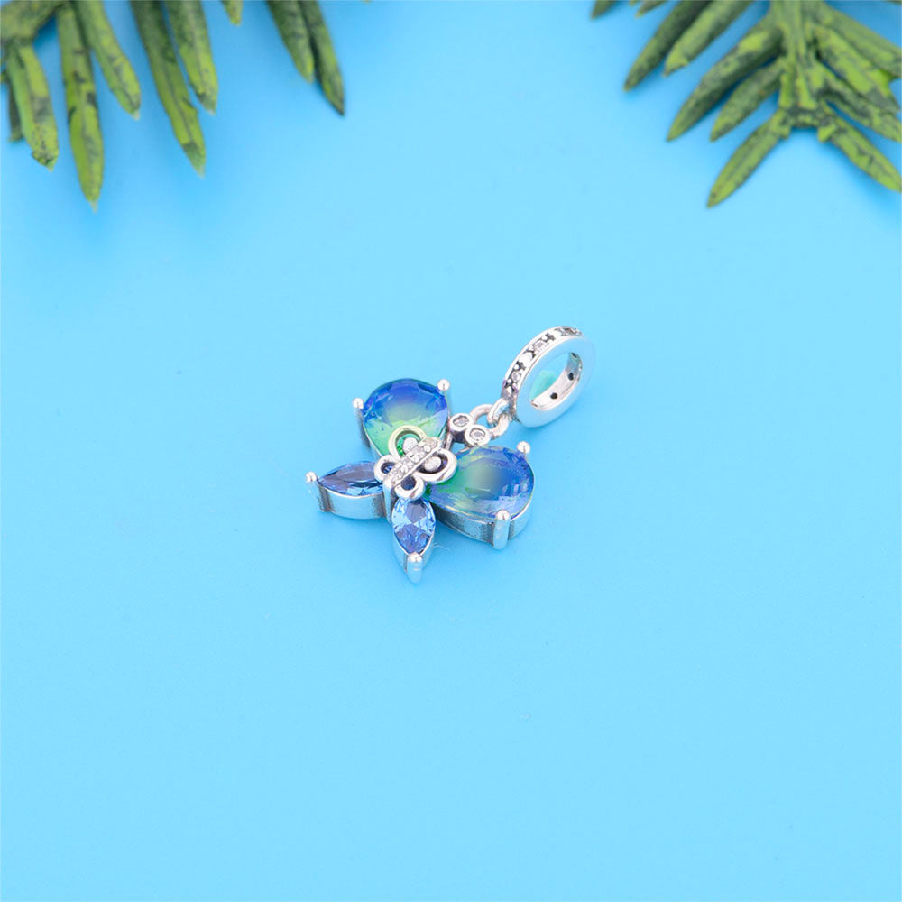 "Aurora Wings" Butterfly Dangle - 925 Silver & Gradient Glass Charm