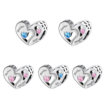 "Colors of Kinship" Family Heart Charm - 925 Silver & Colored Zirconia