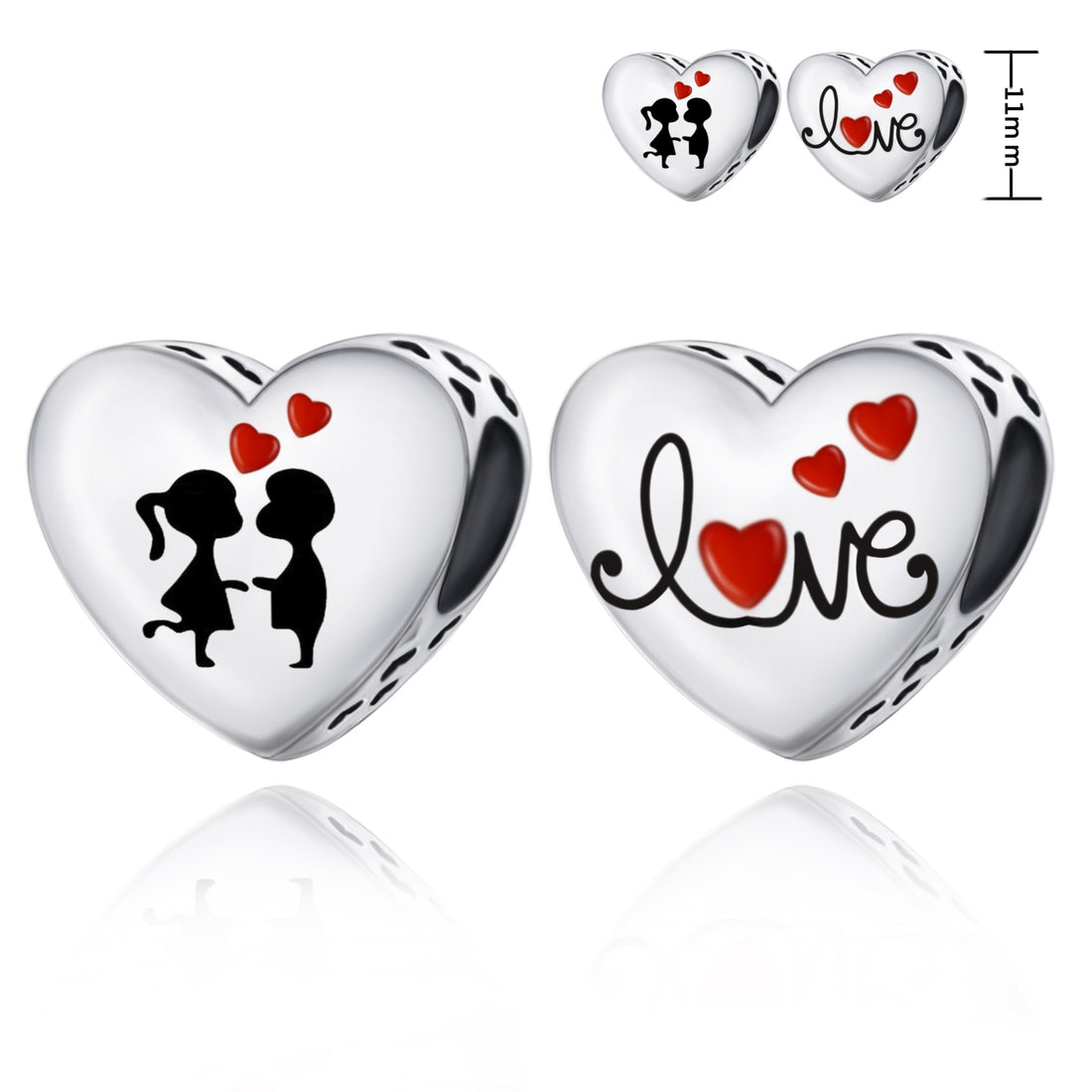 925 sterling silver heart-shaped Q-version kiss