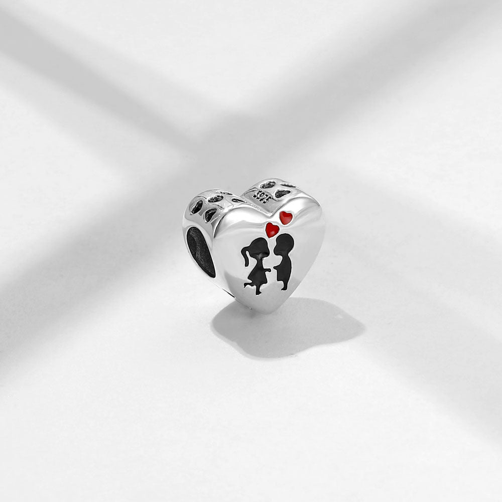 "Sweet Love" Kissing Couple Bead - 925 Sterling Silver Heart
