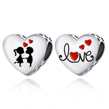 "Sweet Love" Kissing Couple Bead - 925 Sterling Silver Heart