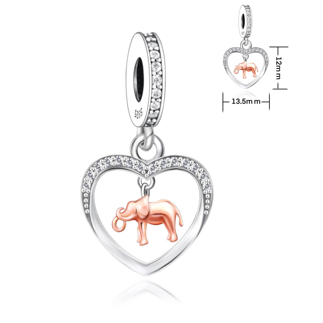 925 sterling silver heart-shaped elephant
