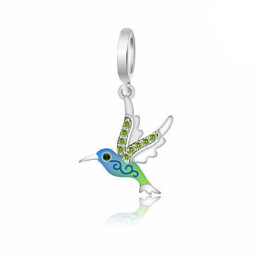 "Forest Jewel" Hummingbird Charm - 925 Silver Blue & Green Enamel