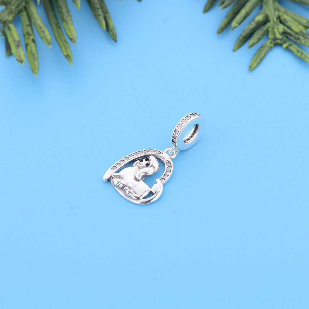 Heart-shaped poodle charm with sparkling cubic zirconia stones