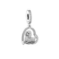 925 Sterling Silver poodle dog heart charm with cubic zirconia accents