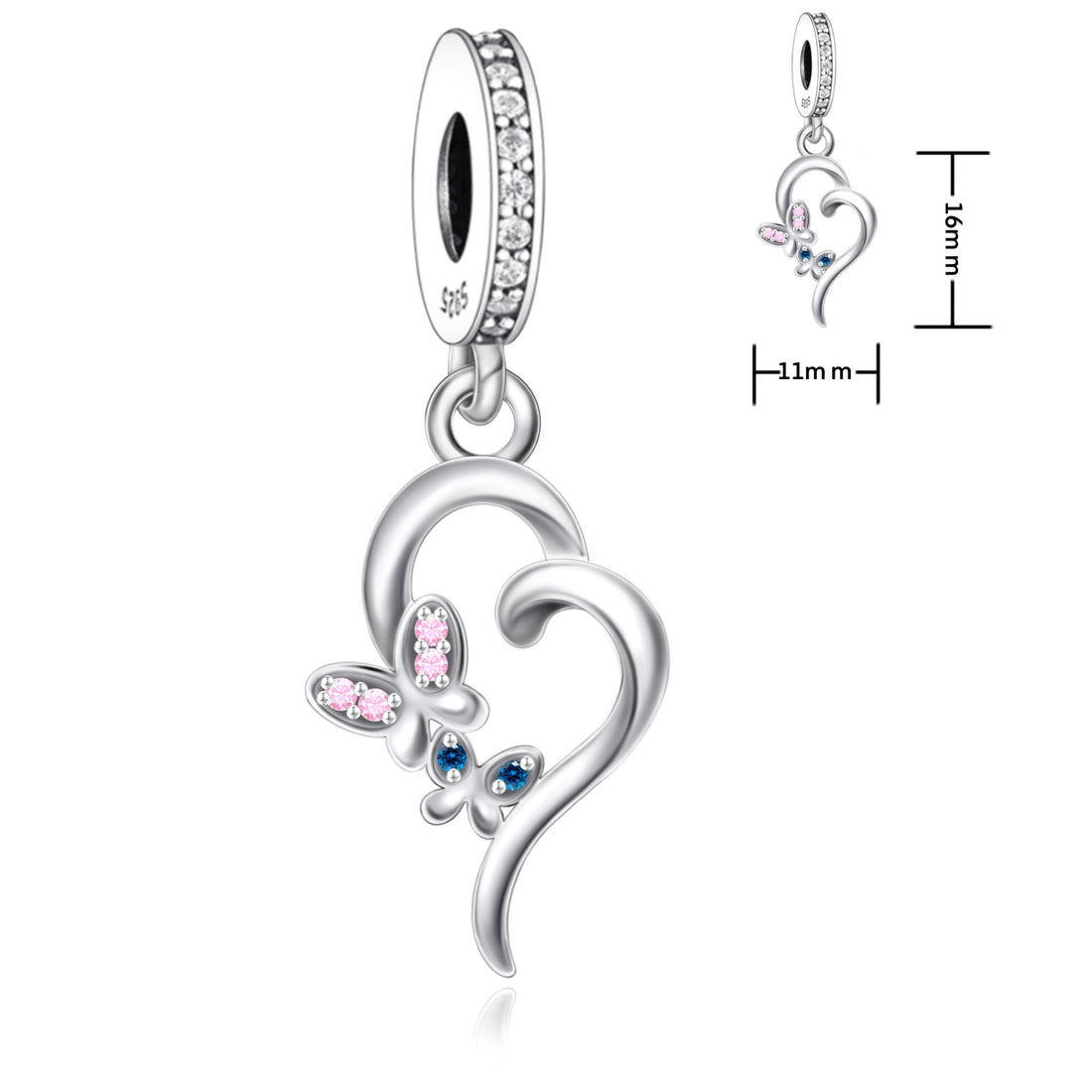 925 sterling silver heart-shaped minimalist butterfly