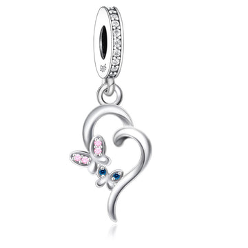 "Heart's Journey" Butterfly Dangle - 925 Silver Pink & Blue CZ Charm