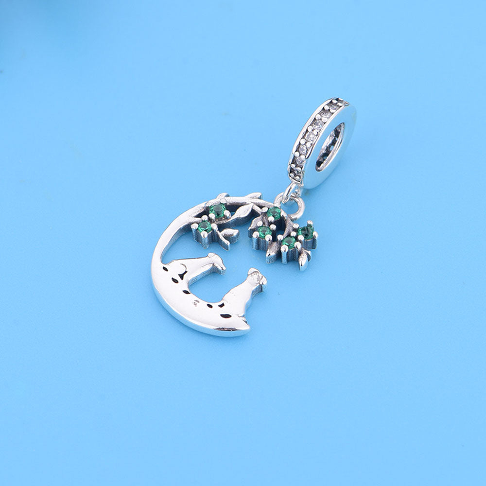 "Moonlit Companions" Dog Charm - 925 Silver & Emerald Green Stones