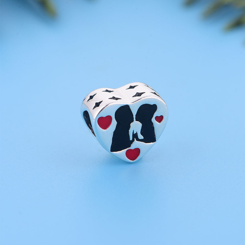 "Celestial Kiss" Couple Heart Bead - 925 Sterling Silver