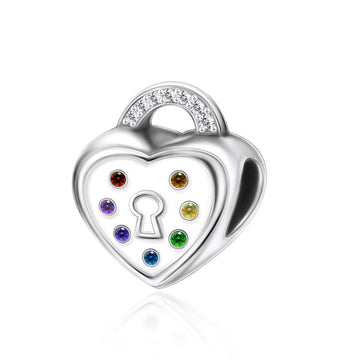 "Spectrum Lock" Heart Bead - 925 Sterling Silver Rainbow CZ
