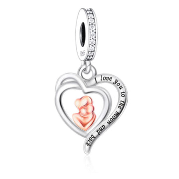 "To the Moon" Mother & Baby Heart Charm - 925 Silver & Rose Gold