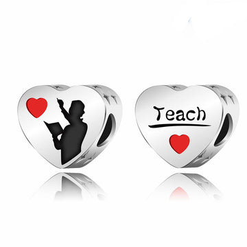 "The Mentor" Teacher Heart Charm - 925 Sterling Silver Bead
