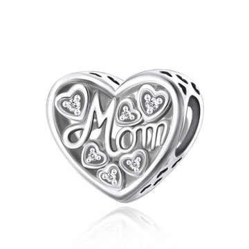 "Heart's Core" Mom Hollow Charm - 925 Sterling Silver Pave Zirconia