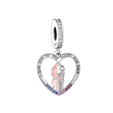 "To the Moon" Couple Dangle Charm - 925 Silver Two-Tone Gold