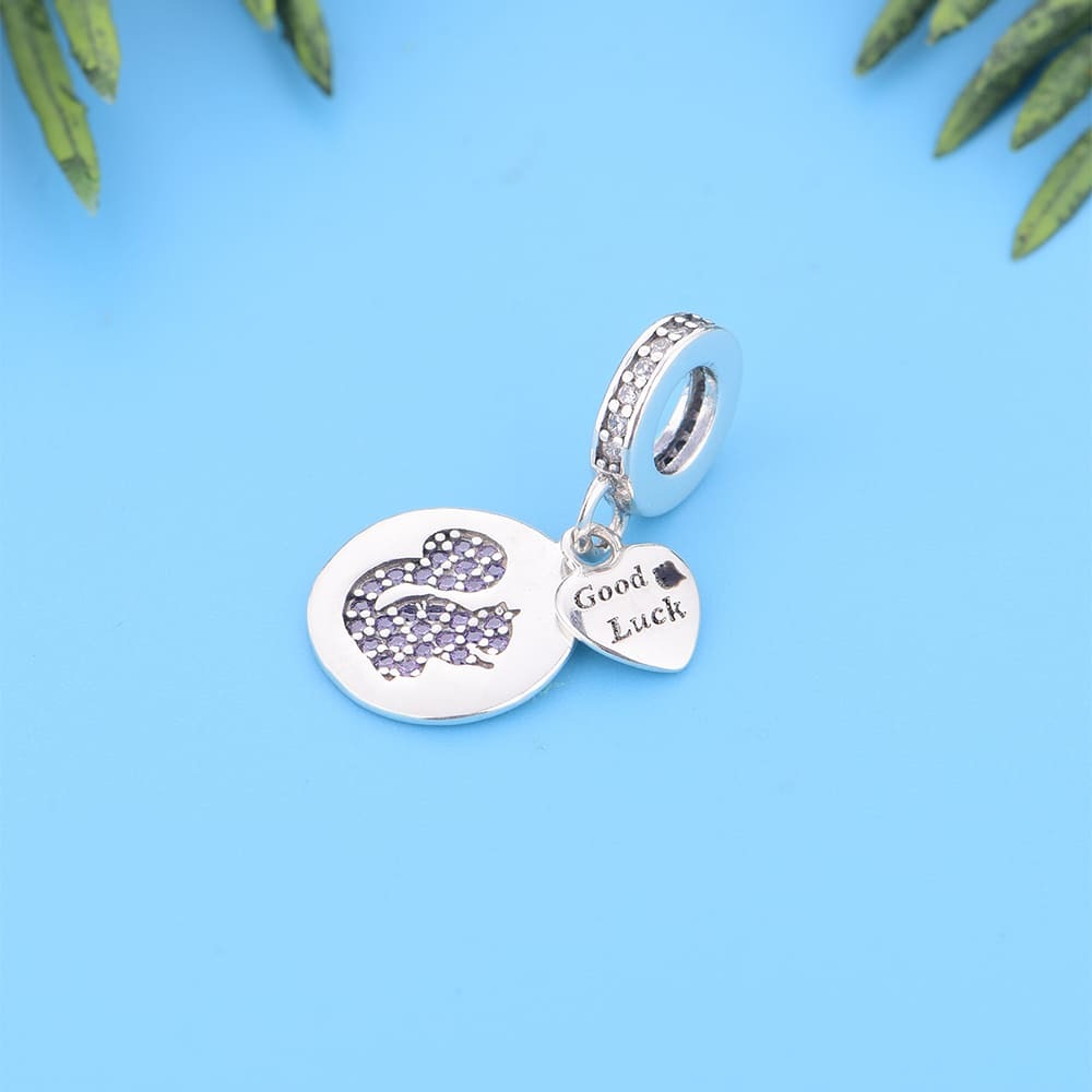 Forest Treasure" Squirrel Dangle Charm - 925 Silver Purple CZ & Good Luck