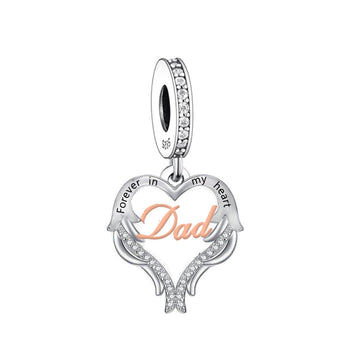 "Eternal Echo" Dad Angel Wing Heart Dangle - Two-Tone Silver