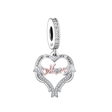 "Eternal Wing" Mom Heart Charm - 925 Silver & Rose Gold