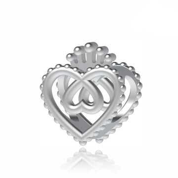"Royal Affection" Openwork Crown Heart Charm - 925 Sterling Silver