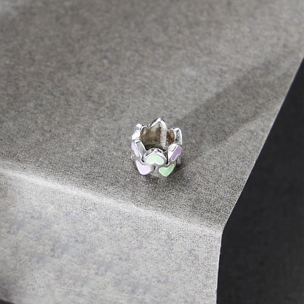 "Chromatic Hearts" Spacer Charm - 925 Silver Pastel Purple & Green