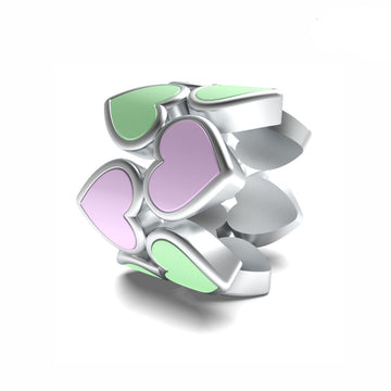 "Chromatic Hearts" Spacer Charm - 925 Silver Pastel Purple & Green