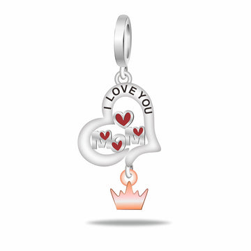 "Crowned Queen" MOM Heart Dangle - 925 Silver & Rose Gold Crown