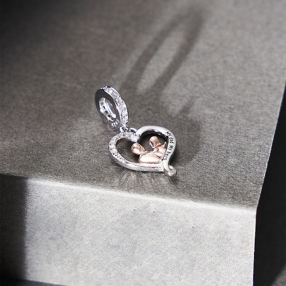 "The Visionary Hero" Father & Daughter Gazing Heart Dangle-Two-Tone S925 Silver Charm