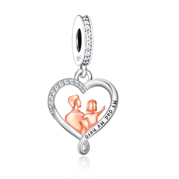 "The Visionary Hero" Father & Daughter Gazing Heart Dangle-Two-Tone S925 Silver Charm
