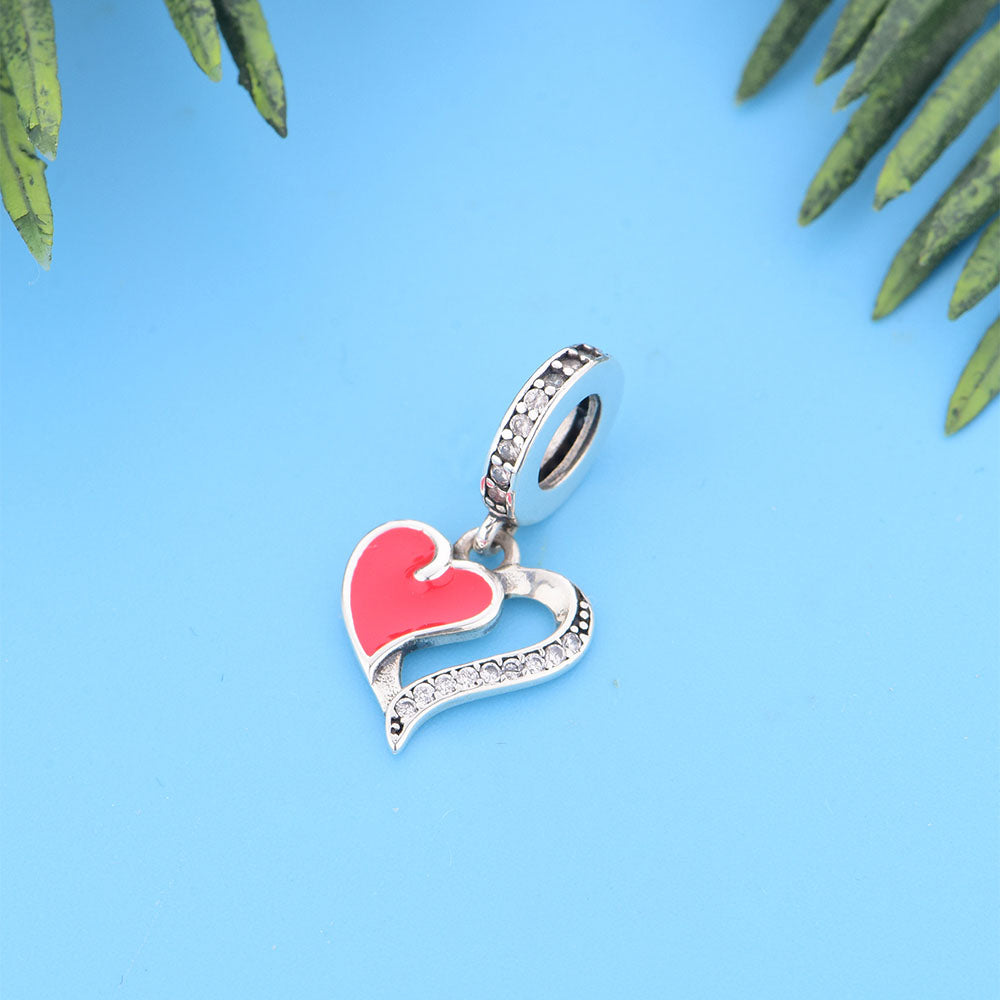"Radiant Pulse" Red Heart Dangle Charm - 925 Sterling Silver
