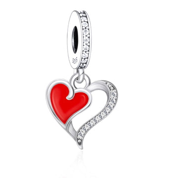 "Radiant Pulse" Red Heart Dangle Charm - 925 Sterling Silver