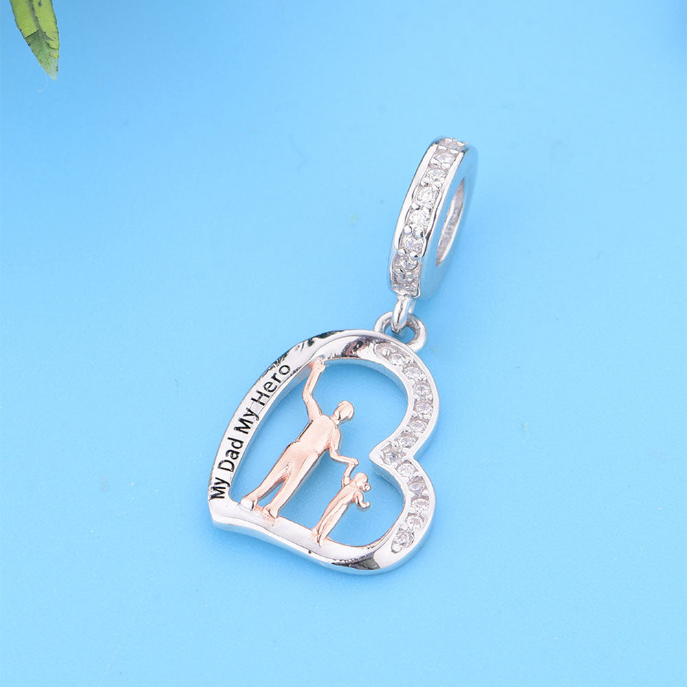 "The Victory Moment" Father & Child Joy Heart Dangle - Two-Tone Silver