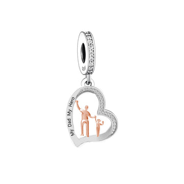 "The Victory Moment" Father & Child Joy Heart Dangle - Two-Tone Silver