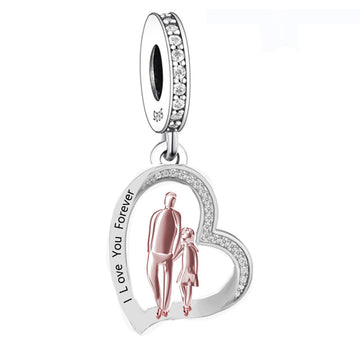 "The Guided Path" Father & Child Hand-in-Hand Heart Dangle Charms