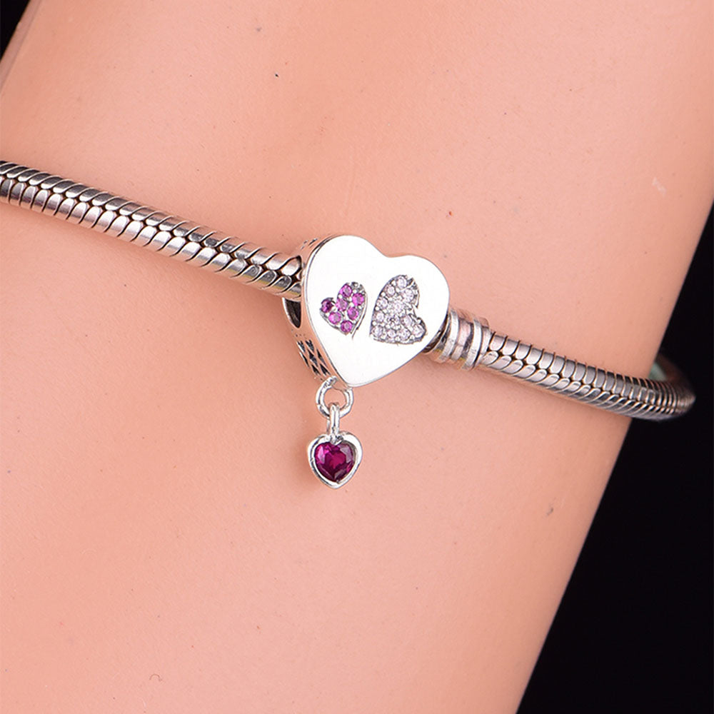 "Always in My Heart" Triple Heart Charm - 925 Sterling Silver
