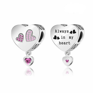 "Always in My Heart" Triple Heart Charm - 925 Sterling Silver
