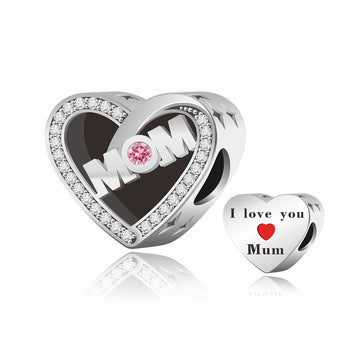 "Radiant Halo" Mom Open Heart Charm - 925 Silver Pave Zirconia