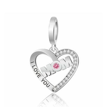 "Eternal Love" MOM Heart Charm - 925 Sterling Silver & Pink Zirconia