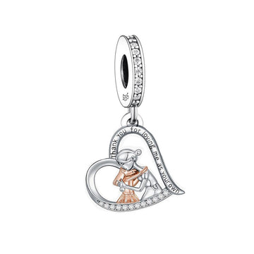 "Soulful Embrace" Mother & Daughter Heart Charm - 925 Silver Two-Tone