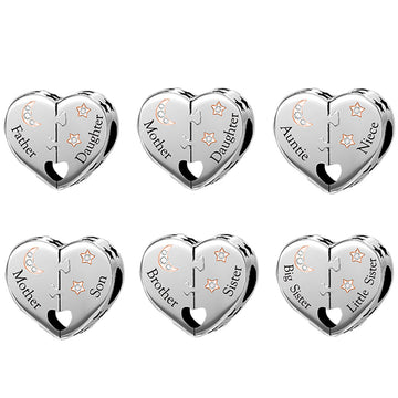 "Celestial Bond" Family Heart Charm - 925 Silver Moon & Back
