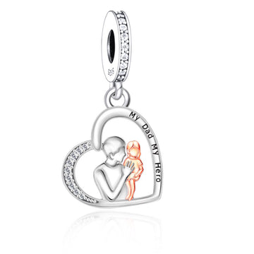 "The Hero's Embrace" Father & Daughter Heart Dangle - Two-Tone Silver