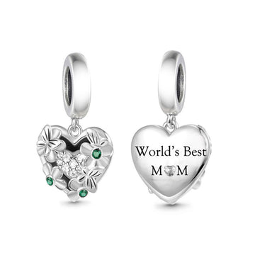 "Garden of Gratitude" Mom Heart Charm - 925 Silver Emerald Zirconia