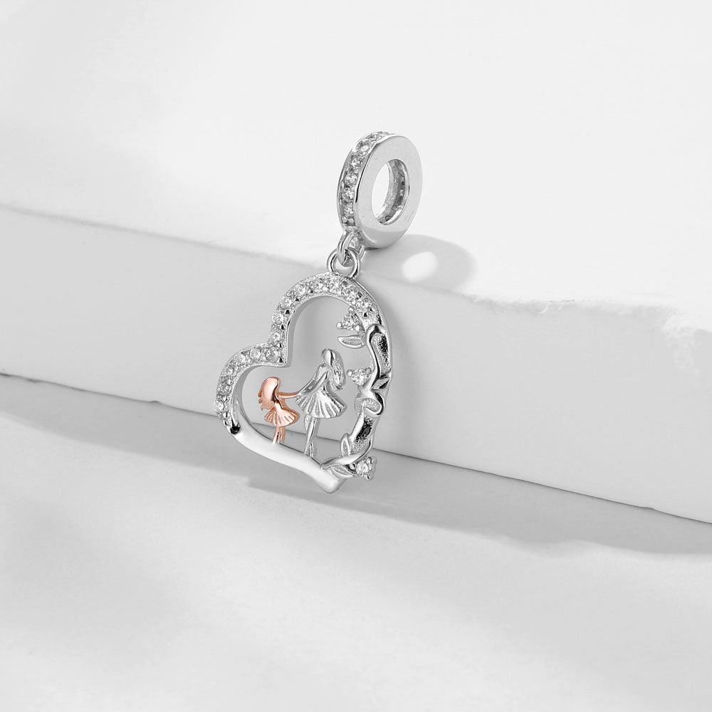 "Starry Dance" Mother & Daughter Heart Charm - 925 Silver Two-Tone Gift