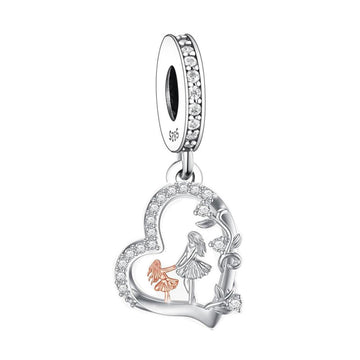 "Starry Dance" Mother & Daughter Heart Charm - 925 Silver Two-Tone Gift