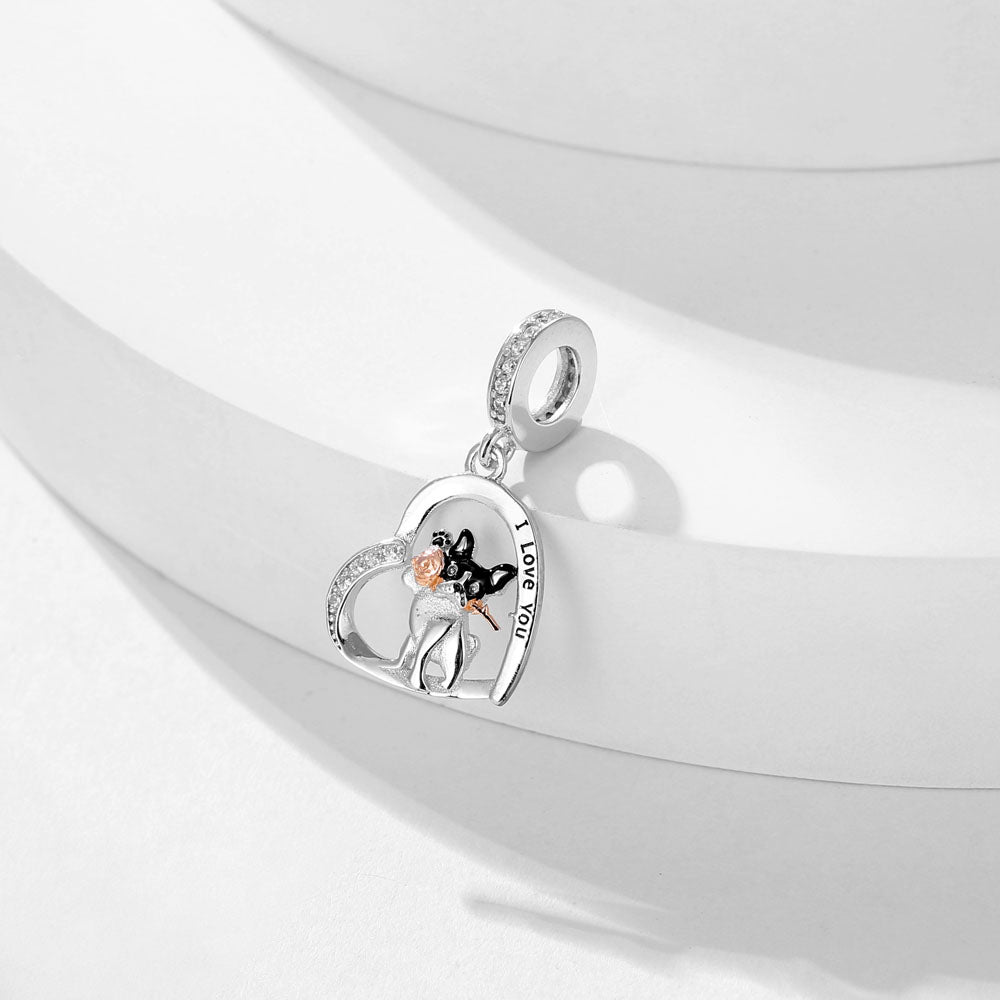 "Romantic Devotion" Frenchie Rose Heart Charm - Two-Tone 925 Silver & Rose Gold