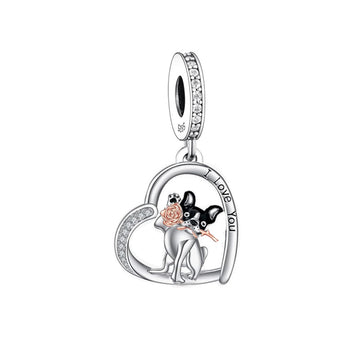 "Romantic Devotion" Frenchie Rose Heart Charm - Two-Tone 925 Silver & Rose Gold