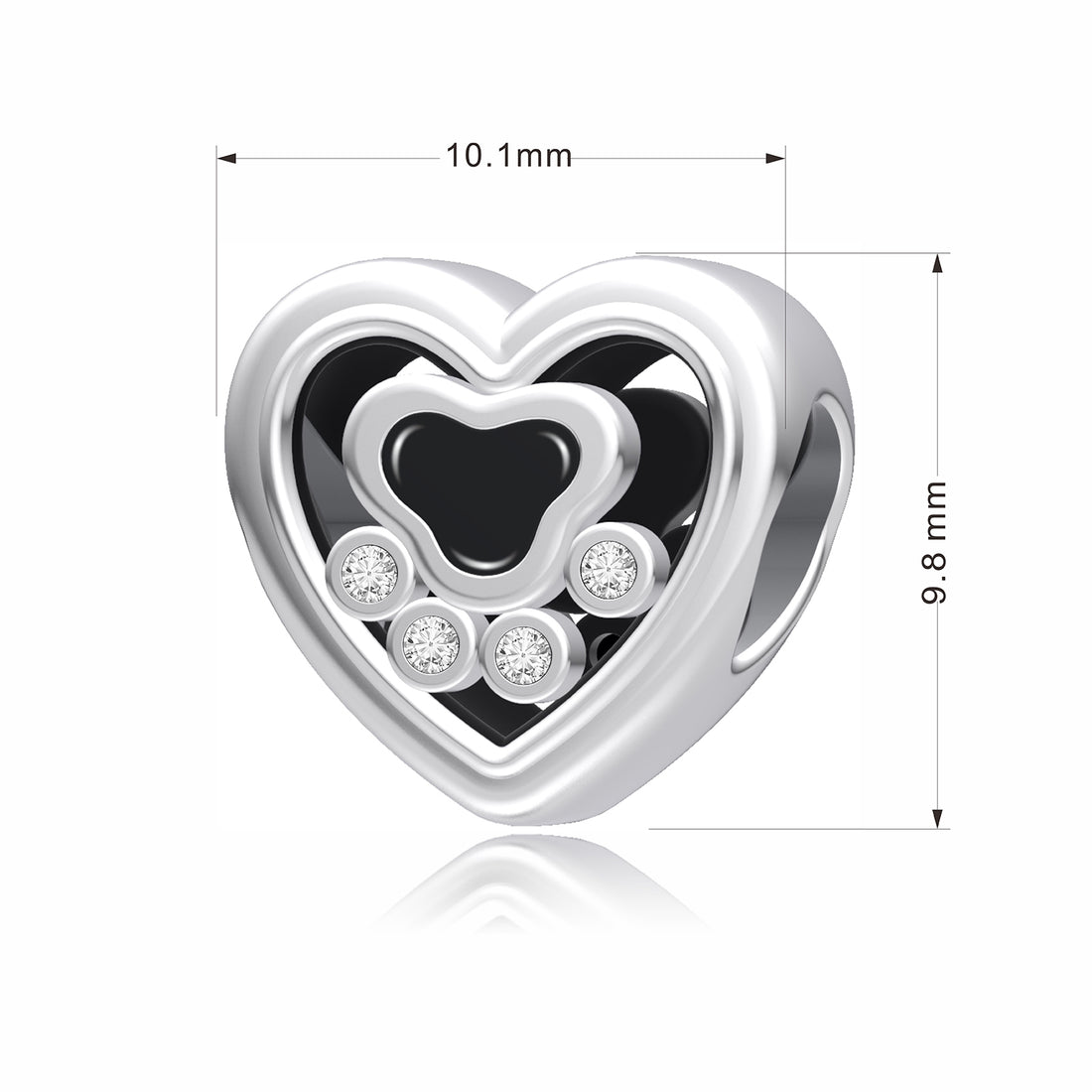 925 sterling silver Heart shaped dog paw beads