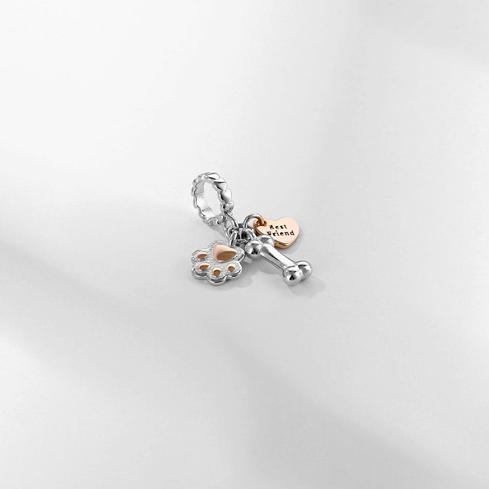 "Trio of Loyalty" Pet Bond Dangle Charm - Two-Tone Rose Gold & 925 Silver