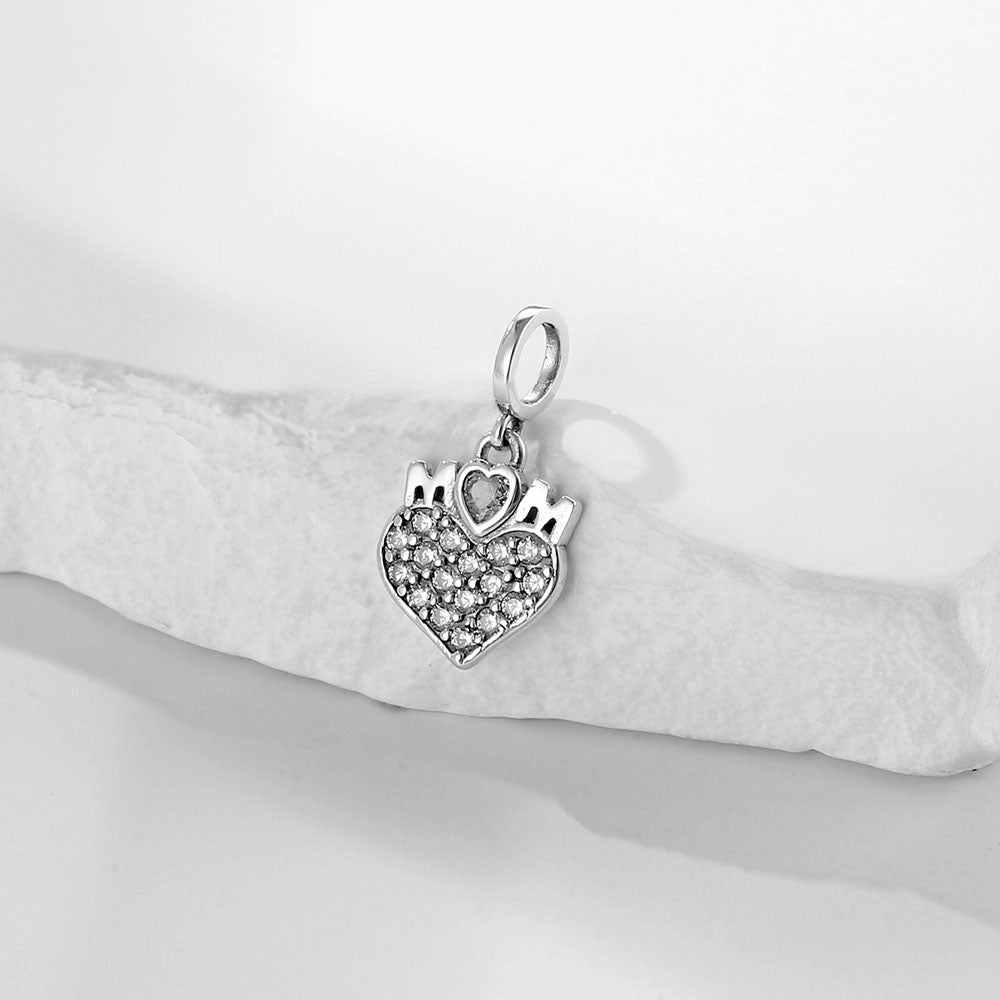 "Radiant Heart" Mom Dangle Charm - 925 Silver Pave Zirconia Gift
