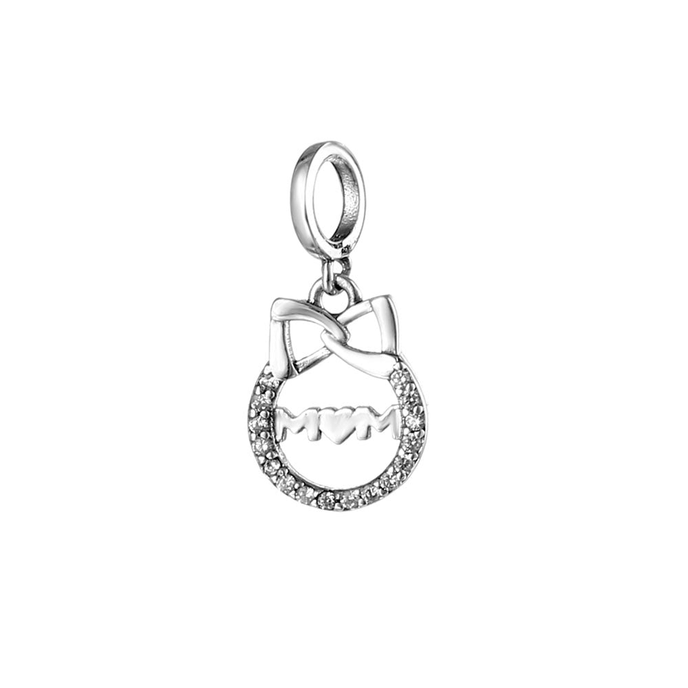 "Eternal Knot" Mom Bow Dangle Charm - 925 Silver Pave Zirconia