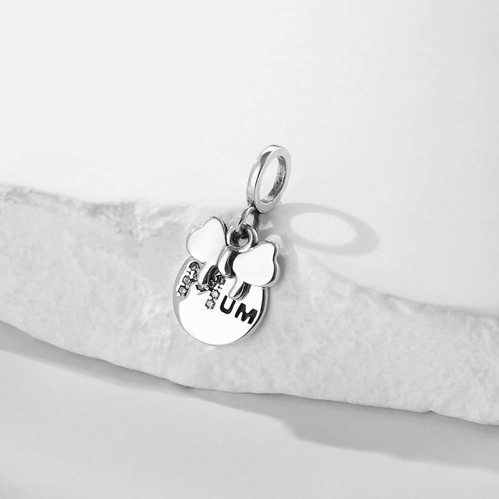 "Tied with Love" Mum Bow Dangle Charm - 925 Silver Pave Zirconia